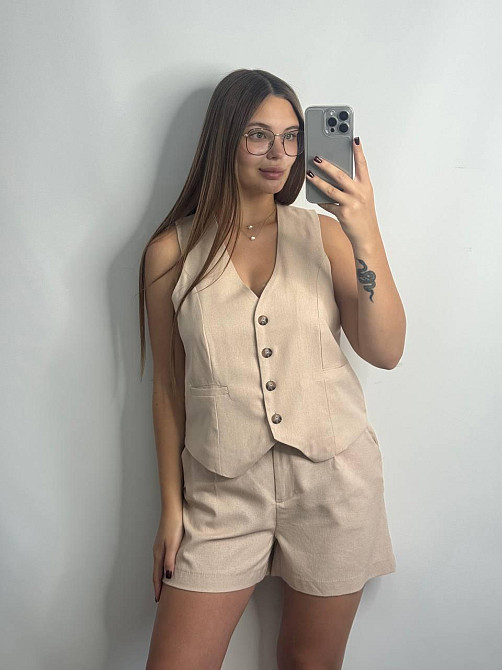 Лляний костюм-трійка в класичному стилі Бежевий M-L Харків - фото 3