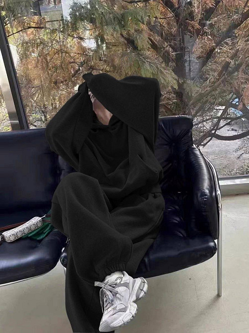 Женский утепленный оверсайз костюм двойка трехнитка на флисе + рибана Черный, 48/50 Одесса - изображение 2