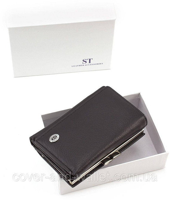 Шкіряний жіночий гаманець невеликого розміру з монетницею ST 617 чорний Київ - фото 8