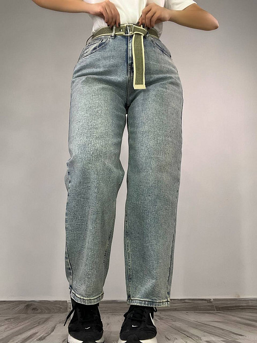 Джинси жіночі DNL 2670 skater mom jeans висока талія з ременем стрейчеві блакитні, блакитний, 29, 29, 77 см, 115 см Київ - фото 15