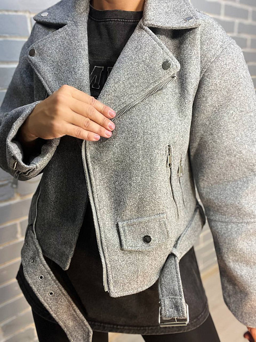 Куртка жіноча A-N 2428 косуха пальто блискавка ремінь сіра, сірий, L Київ - фото 11