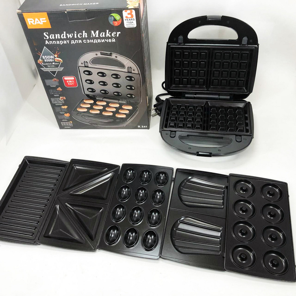 Бутербродниця зі змінними формами RAF R.541 6 в 1 850 Вт, Вафельниця зі змінними панелями гриль YL-13 Львів - фото 12