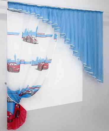 Кухонный комплект VR-Textil № 062к шторка с ламбрекеном голубой с белым 150х170 см (59-740) Киев