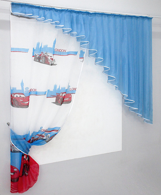 Кухонный комплект VR-Textil № 062к шторка с ламбрекеном голубой с белым 150х170 см (59-740) Киев - изображение 2