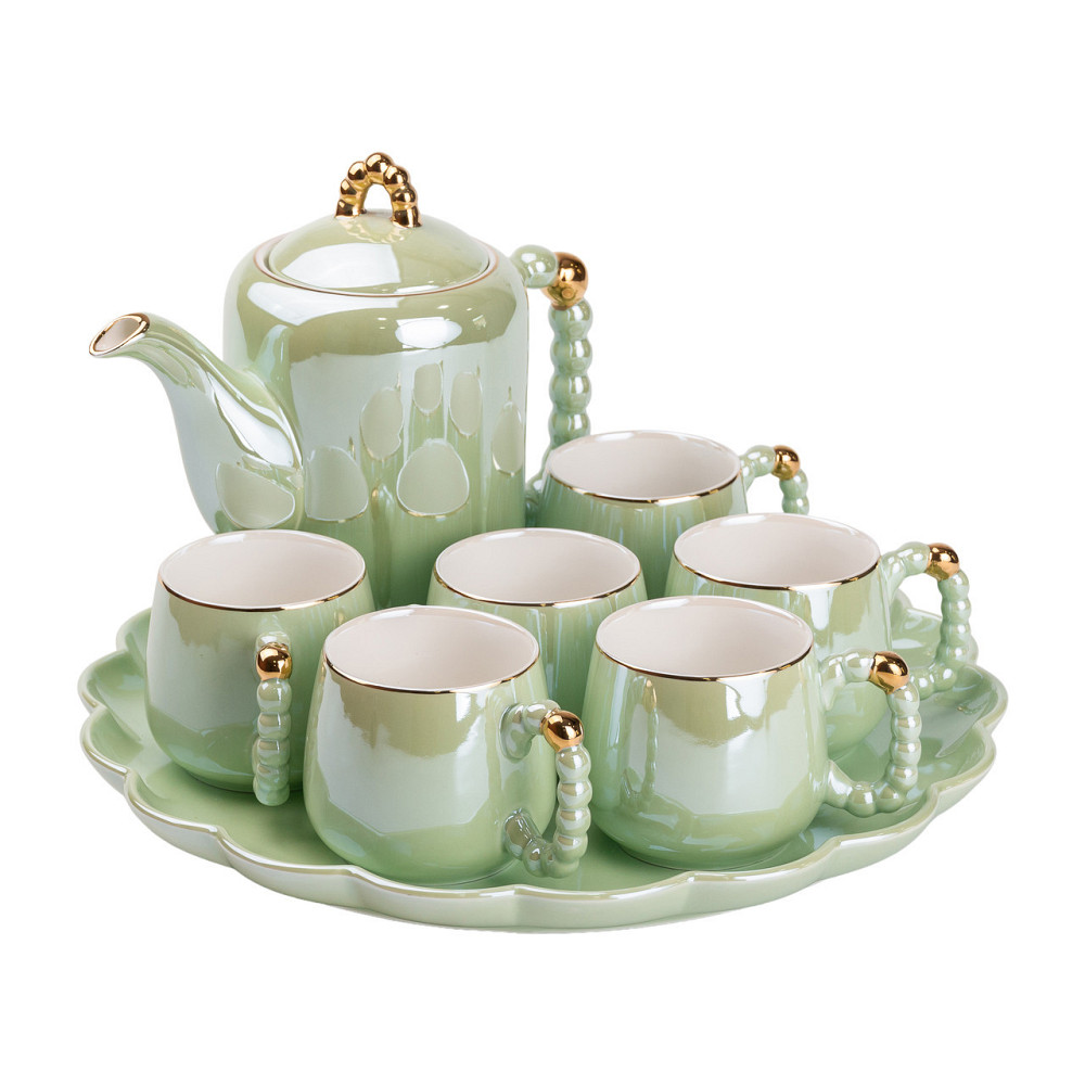 Чайний набір на 6 персон з заварником і підставкою зелений Київ - фото 4