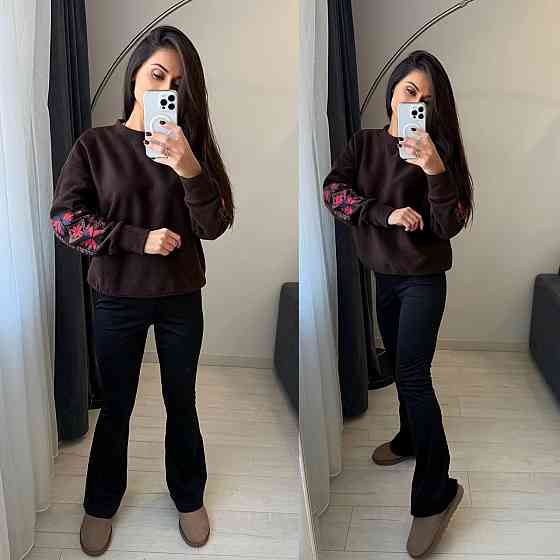 Женский теплый костюм: кофта с принтом и лосины двусторонний флис + дайвинг на флисе Шоколадный, 50/52 Одесса