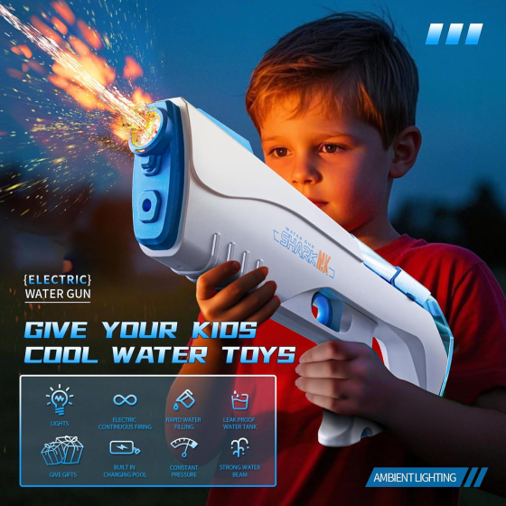 Электрический водяной бластер с LED-подсветкой, автоматическая стрельба 7–10 м, аккумуляторный, для детей и взрослых Киев