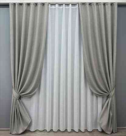 Комплект штор VR-Textil Лен Мешковина 200х270 2шт и Тюль 500х270 1016-115т Светло-серый с белым 71-026/6 Светло-серый с белым Киев