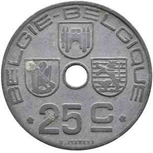 25 сантимов. 1943 год, Бельгия. (Belgie-Belgique) Полтава