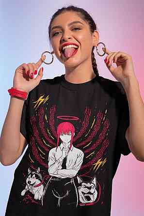 Футболка з аніме принтом Людина-бензопила оверсайз (S/M/L) Чорний AnimeJ0527 Дніпро