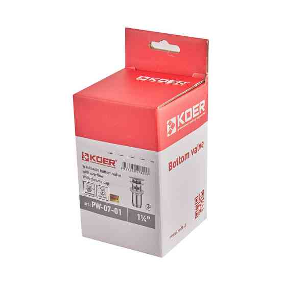 Донный клапан для раковины Koer PW-07-01 1 1/4'' с переливом автоматический СLICK-СLACK (Цвет хром) (KR5782) Киев