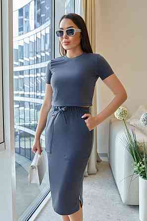 Жіночий літній костюм зі спідницею міді "Sunstyle" оптом | Норма і батал Графіт, 50-52 Київ