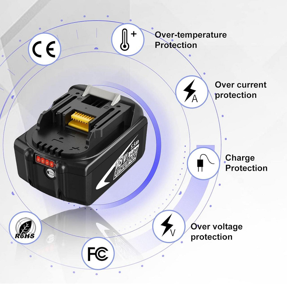 Акумулятор Dosctt 18V 5500mAh для Makita BL1860B, BL1850B, BL1830B, BL1840B, LED-індикатор, комплект 2 шт. 5.5 Ah Київ - фото 3