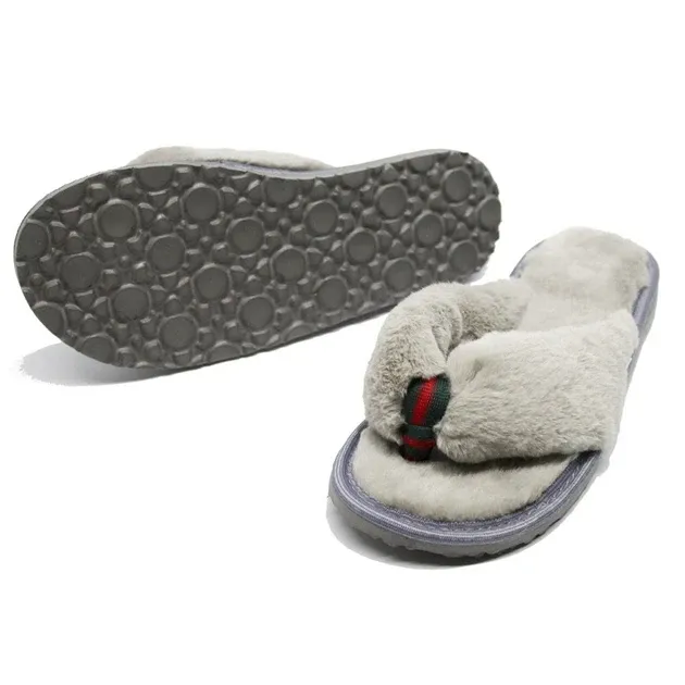Капці жіночі домашні PaGo сірий хутряні відкритий носок Одеса - фото 4