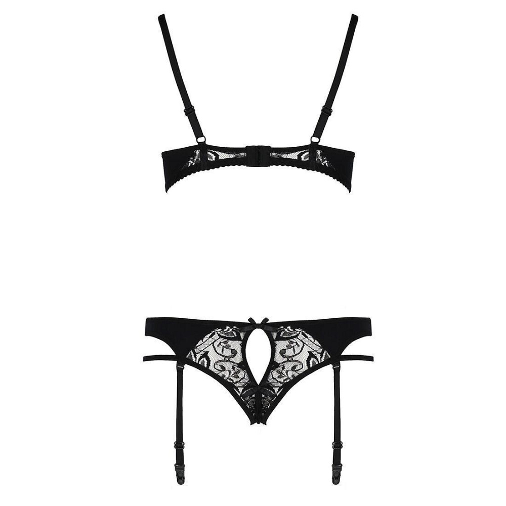 Комплект білизни Passion PAULINE SET XXL/XXXL, black, стрепи, ліф, стрінги і пояс для панчох Sex Aura Київ - фото 6