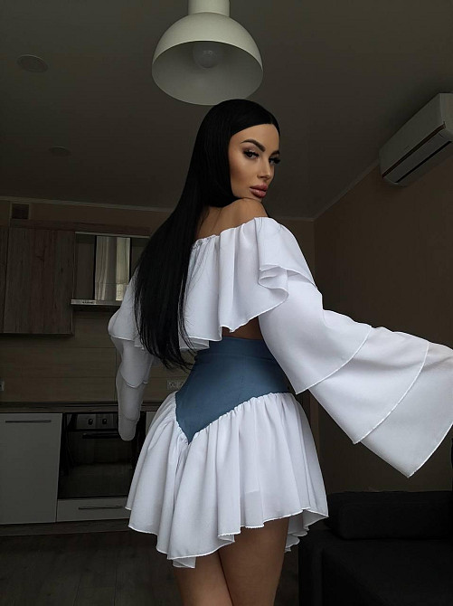 Женский романтичный костюм двойка: многослойная блуза и шорты-юбка креп шифон + джинс бенгалин Одесса - изображение 5