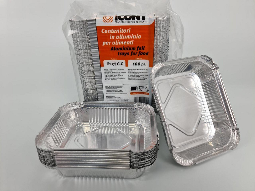 Контейнер із харчової алюмінієвої фольги прямокутний 310 мл R1-27L 100 шт. в пакованні (1 пачка) Харків - фото 2