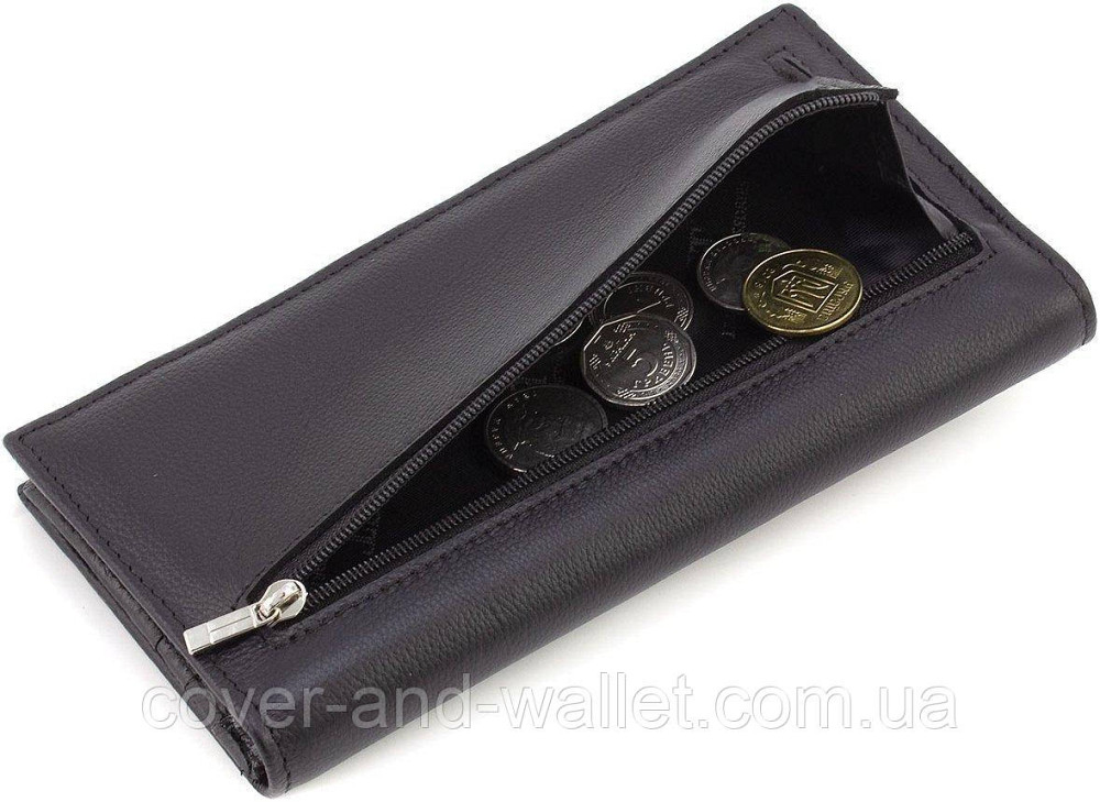Мужской кожаный кошелек купюрник на магнитах черного цвета ST 152 Киев - изображение 2