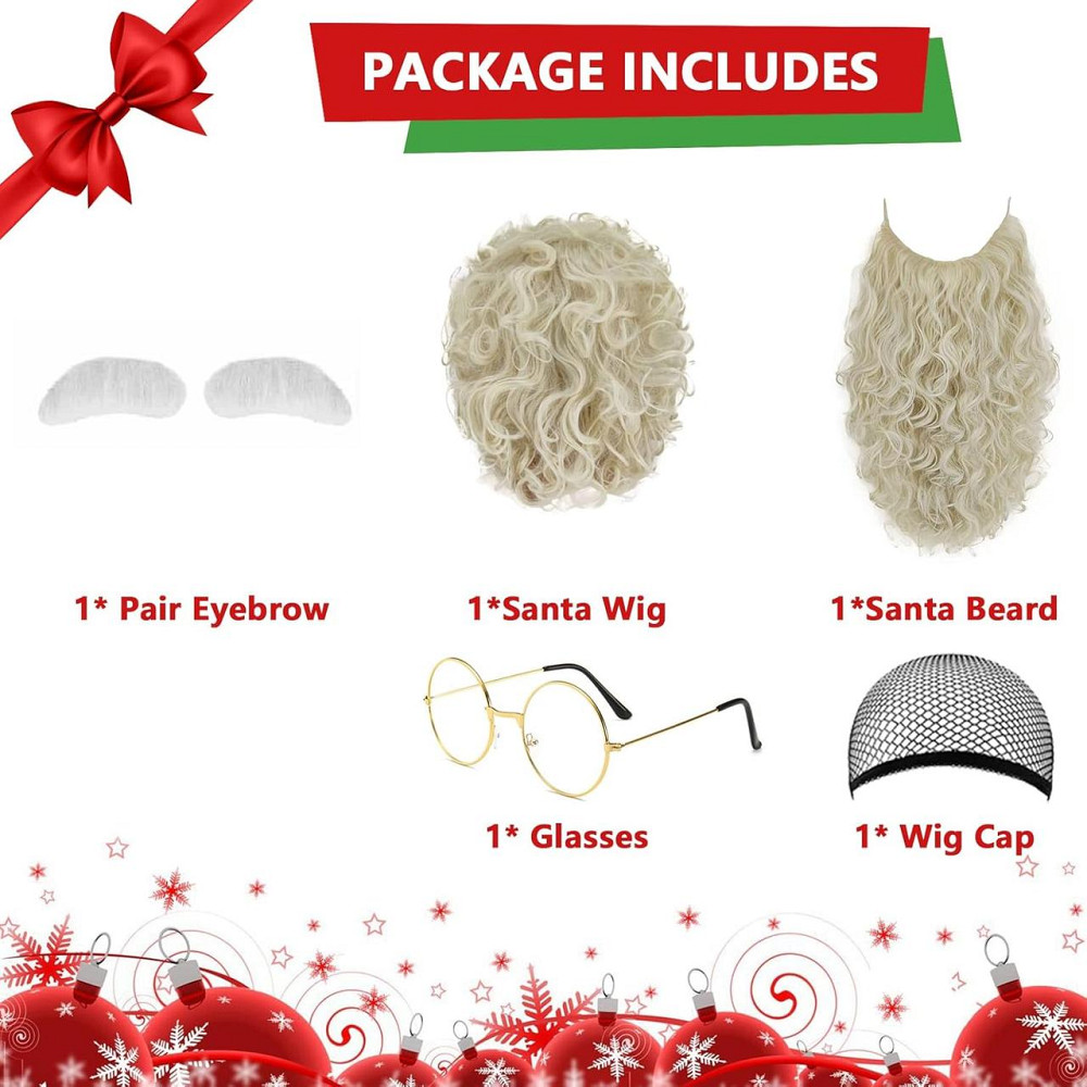 Парик и борода Санта Клауса с бровями, очками, комплект для образа Деда Мороза на Новый год Рождество, косплей Киев - изображение 2