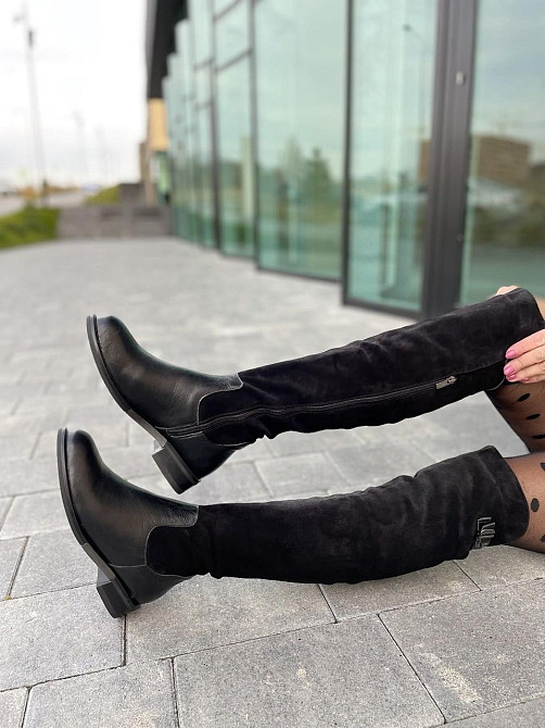 Vesna Ботфорти жіночі VESNA чорні шкіра+замша натуральна висота 53 см обхват 35-37 см (2411/1 4 Коломия - фото 2