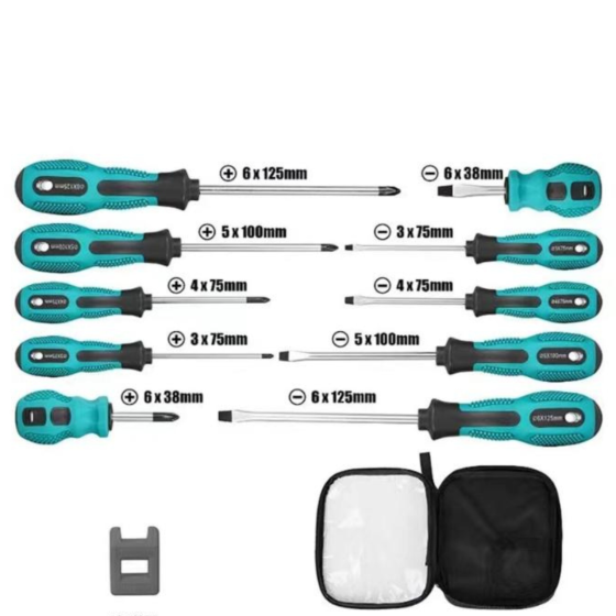 Набор отверток 10 штук для ремонта в прозрачном чехле на молнии, намагниченые  для бытового и профессионального использования Каменец-Подольский