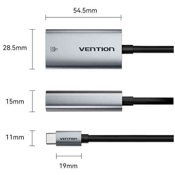 Перехідник USB 3.1 Type-C--> Ethernet RJ45 1000Mb чорний Aluminum Alloy Type Vention Вінниця