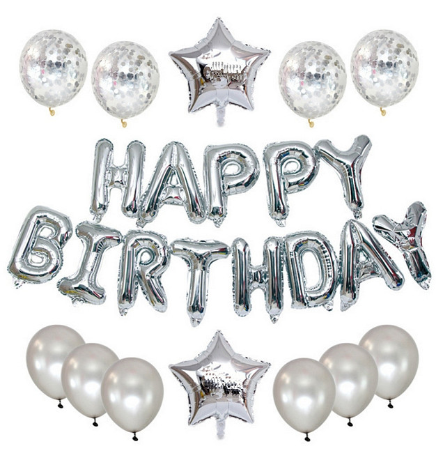 Универсальная фотозона Happy Birthday серебро 25 предметов Киев - изображение 1