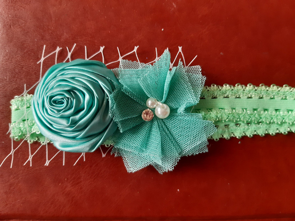 Дитяча ментол+зелений пов'язка - розмір універсальний (на резинці), декор 8см Київ - фото 1