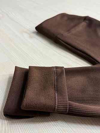 Лосини жіночі Cosmos 826 утеплені в рубчик на флісі з широким поясом коричневі, коричневий, XL Київ