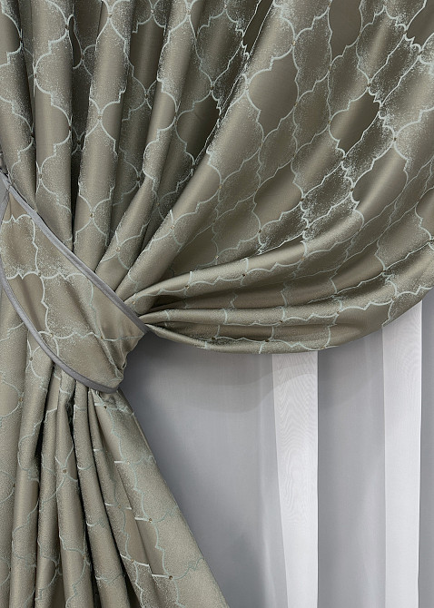 Комплект готовых штор VR-Textil Жаккард SAPFIR № 1753ш Серый с бирюзовым 150х300 см 2 шт (33-0710) Киев - изображение 5