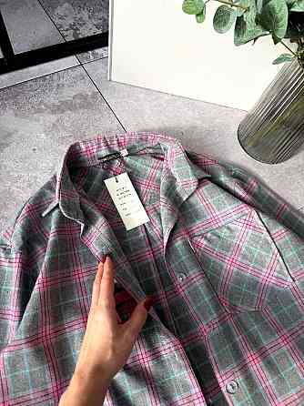 Женская повседневная оверсайз рубашка в клетку фланель 100% коттон Розовый, 42/46 Одесса