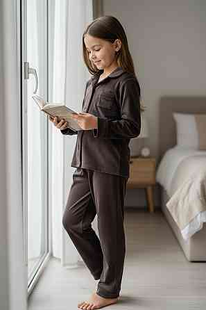 Дитяча велюрова тепла піжама одна кишеня Шоколадний ч/к 122-128 Харків