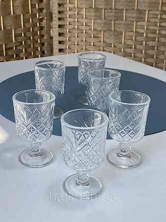 Набір чарок на ніжці 6 шт "F-207" 60 мл висота 9 см діаметр 5 см прозорий для дому та ресторану Київ