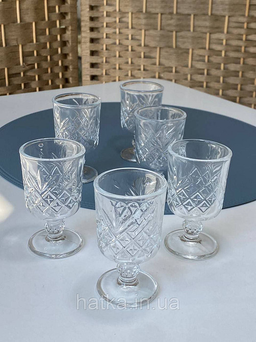 Набір чарок на ніжці 6 шт "F-207" 60 мл висота 9 см діаметр 5 см прозорий для дому та ресторану Київ - фото 2