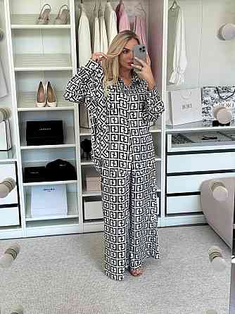 Жіночий легкий принтований костюм двійка: сорочка і штани з хустинкою сатин Одеса