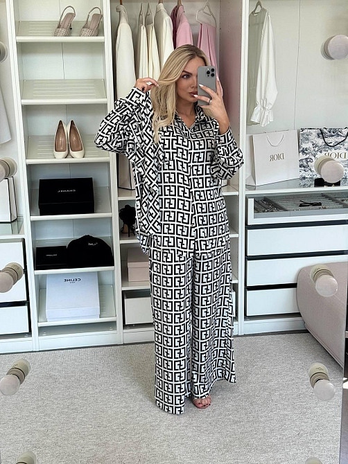 Жіночий легкий принтований костюм двійка: сорочка і штани з хустинкою сатин Одеса - фото 2