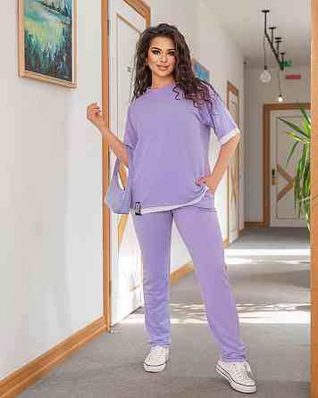 Летний трикотажный костюм-двойка Summer батал 54-56, Лавандовый Киев