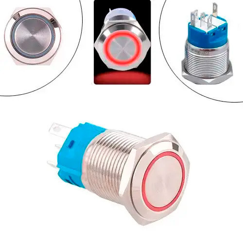 Кнопка 19мм с фиксатором и красным LED светом Киев - изображение 1