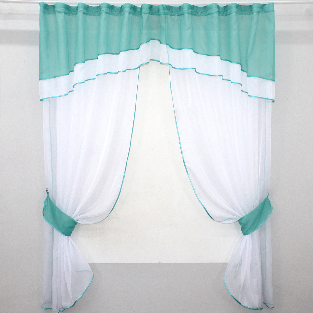 Кухонный комплект VR-Textil № 084к шторки с ламбрекеном белый с бирюзовым 280х170 см (52-0566) Киев - изображение 1