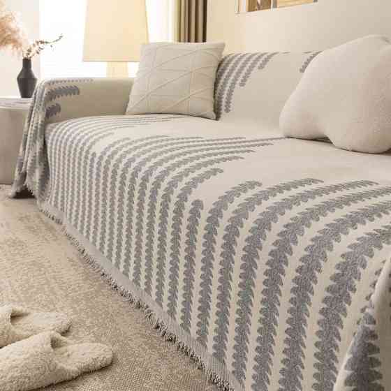 Плед покрывало для дивана и кровати,чехол накидка для мягкой мебели 180х230 см,бело-серый с узором Каменец-Подольский