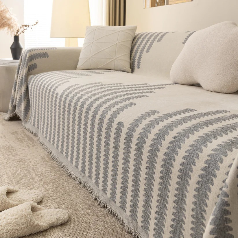 Плед покрывало для дивана и кровати,чехол накидка для мягкой мебели 180х230 см,бело-серый с узором Каменец-Подольский - изображение 4