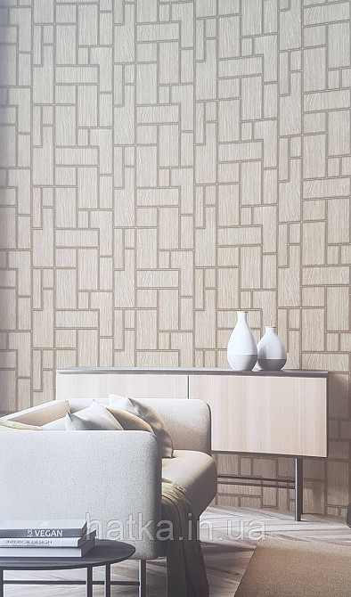 Шпалери вінілові на флізеліні AdaWall Roka 1.06х10 під плитку коричневі смужки біле золото 23108-2 Київ - фото 1