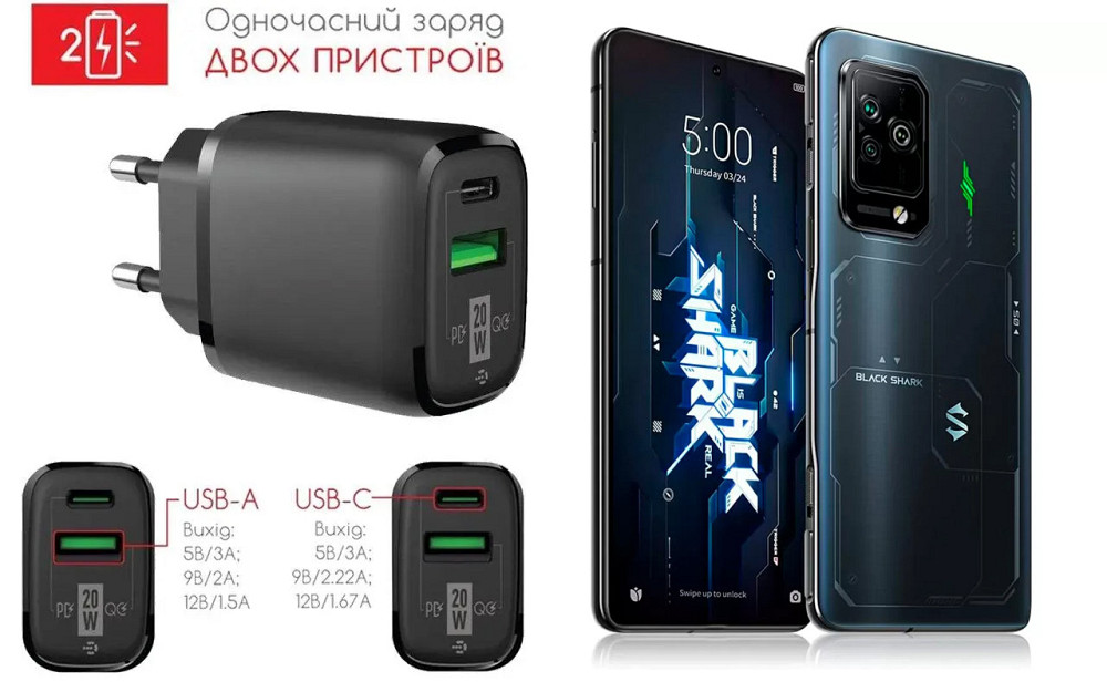 Сетевое зарядное устройство для Xiaomi Black Shark 5, Black Shark 5 Pro, 20W 3A, Quick Charge 3.0 Киев - изображение 1