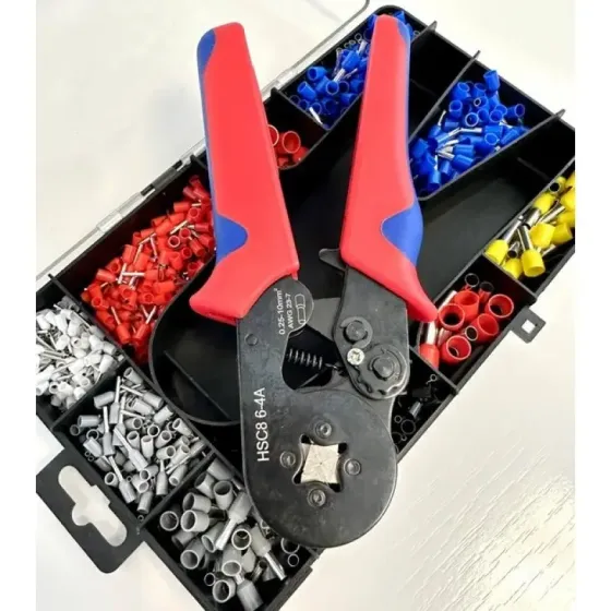 Кримпер 4 кулачка (HSC8-4A) / клещи обжимные + набор наконечников – 1200 шт в кейсе Коломия