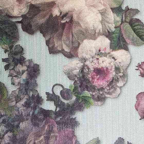 Шпалери метрові вінілові на флізелін дизайнерські Erismann Elle квіти листя сині бузкові на блакитному Київ