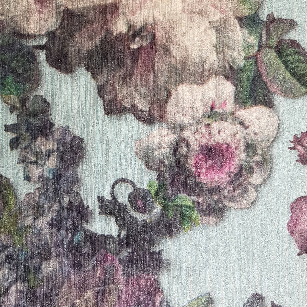 Шпалери метрові вінілові на флізелін дизайнерські Erismann Elle квіти листя сині бузкові на блакитному Київ - фото 4