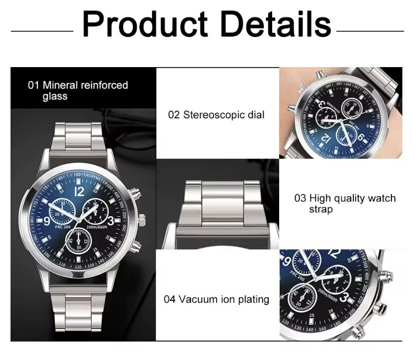 Наручний годинник для чоловіків класичний без подарункової упаковки коробки срібний Київ - фото 7