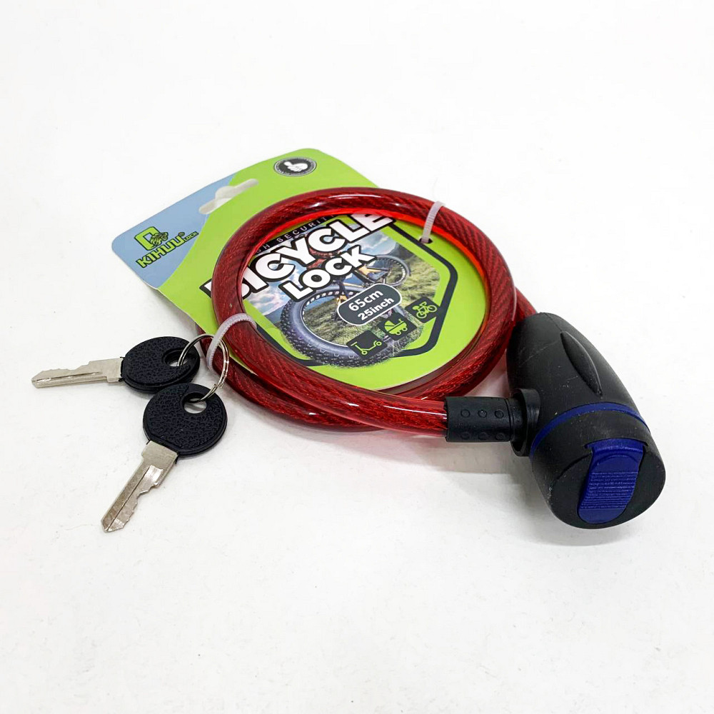Замок велосипедний KIHUU LOCK 187, 10*65 тросовий, 2 ключі. Колір: червоний ZD-60 Львів - фото 3