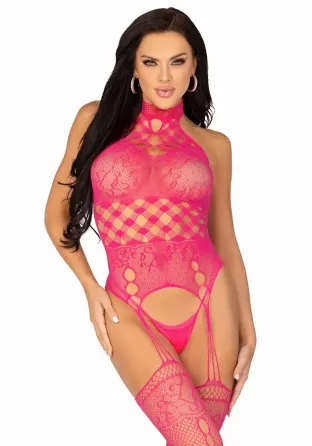 Мереживний бодістокінг з відкритим доступом Leg Avenue High neck lace bodystocking One size Raspberr Львів