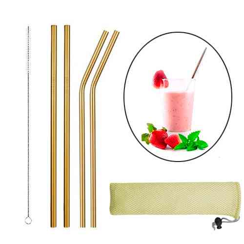 Набор соломинок металлических 4шт, эко трубочки для напитков, золото Винница